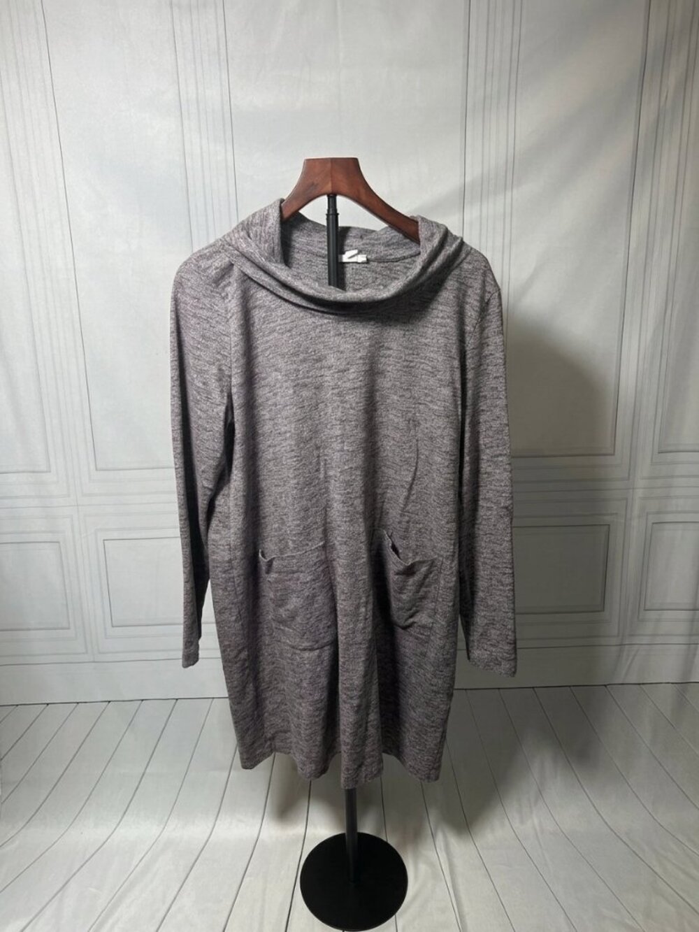 Pure Jill Large Heather Gray Cotton Polyester Spandex Sweater Cowl Neck
